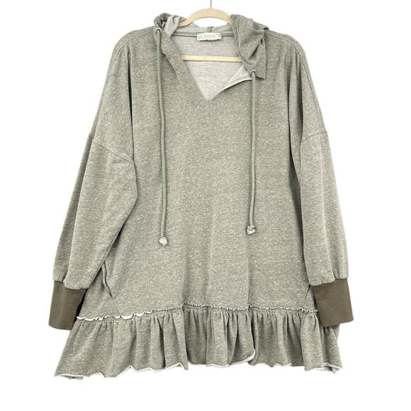 Weekend Suzanne Betro Heather Green Ruffle Hem Pockets Pullover Hoodie Womens 1X - Picture 1 of 6